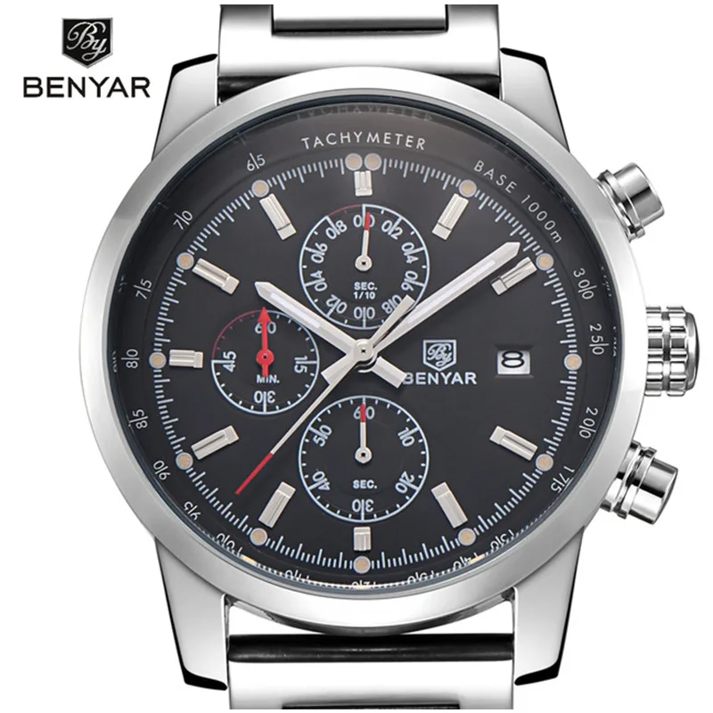 

BENYAR Fashion Chronograph Sport Mens Watches Top Brand Luxury Military Stainless Steel Strap Quartz Watch Relogio Masculino