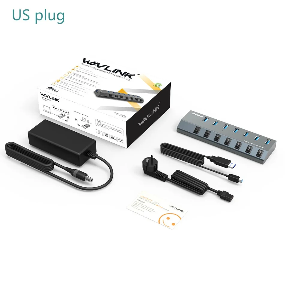 Wavlink алюминиевый usb-хаб 3,0 с адаптером питания Переключатель ВКЛ/ВЫКЛ высокоскоростной 4/7 портов USB 3,0 концентратор EU/US/UK Разъем для ноутбука MacBook - Цвет: WL-UH3076-A-US