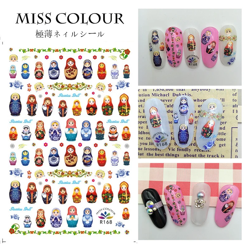 Kimono Bambola Russo Nesting Doll Striscia 3D Adesivo Decalcomania Onda Unghie Artistiche Foglio Di Design Slider Nastro Manicure Design