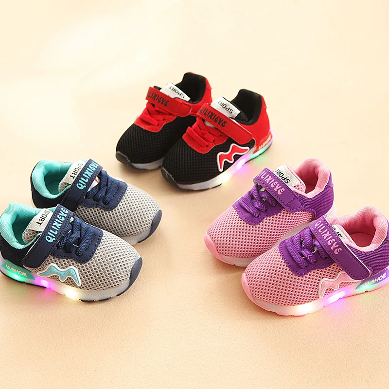 2018 All season LED lighted baby sneakers mesh breathable sports baby footwear fantastic baby shoes glowing girls boys shoes