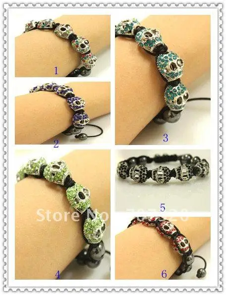 

2 PCS/LOT skull bracelet with charms acryliccrystal bracelets for women