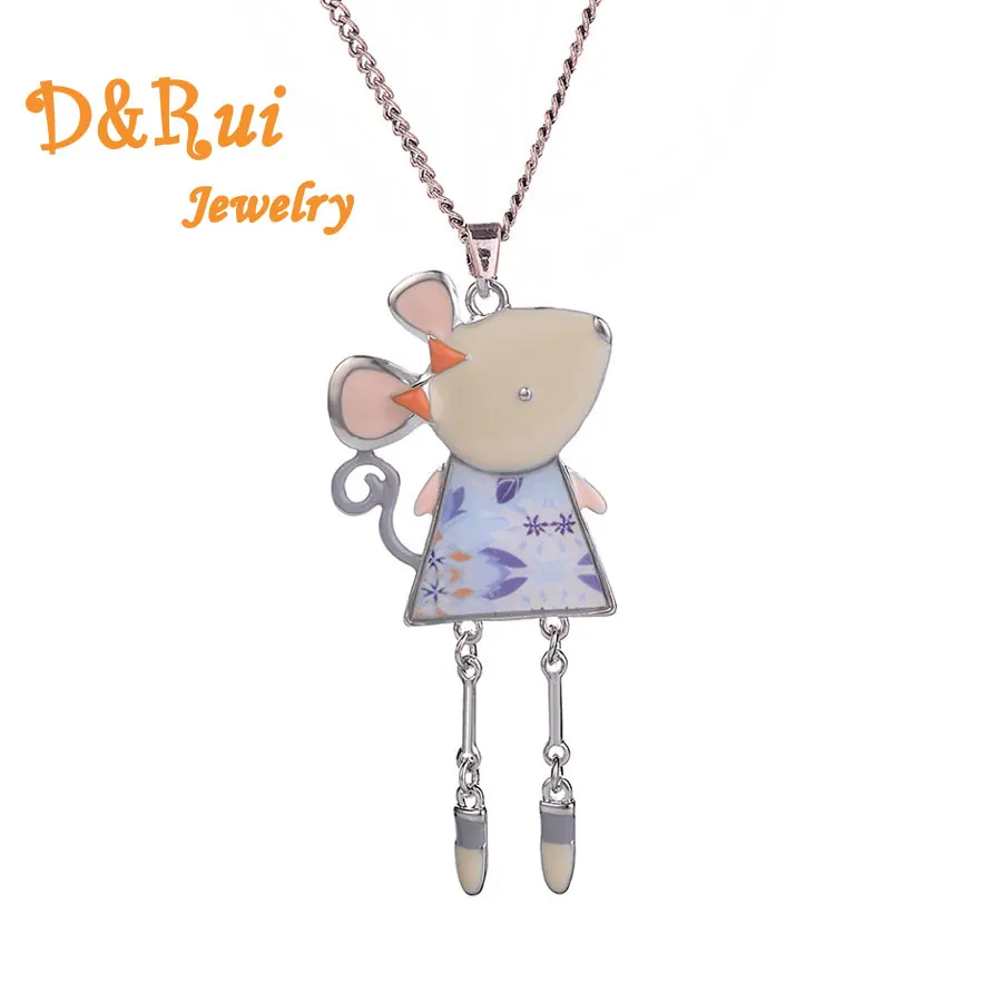 

Enamel Necklace & Pendant Lovely Mouse Animal Long Chain Pendant Fashion Necklace Dress Jewelry Neckless Accessories 2019 New