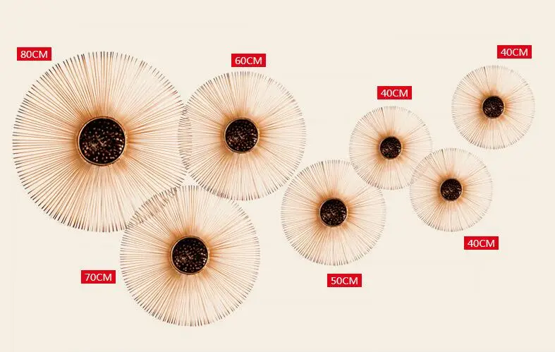 Современный круглый из кованого железа форма настенная подвесная декоративная подвеска для дома гостиной диван ТВ фон Настенная Наклейка украшения поделки