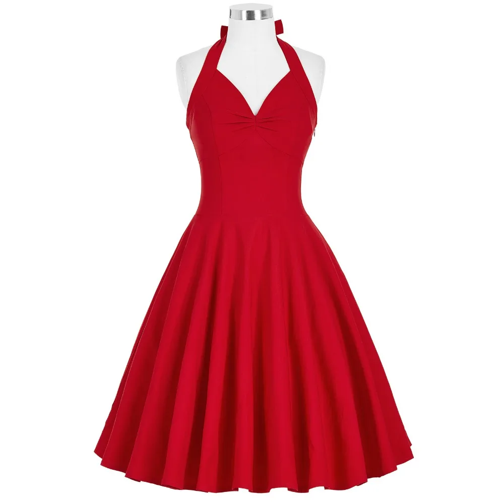 

Audrey Hepburn Style 1950s Vintage Dresses Party Swing Gowns Sexy Halter Pinup Rockabilly Women Summer Dress Vestidos Black Red