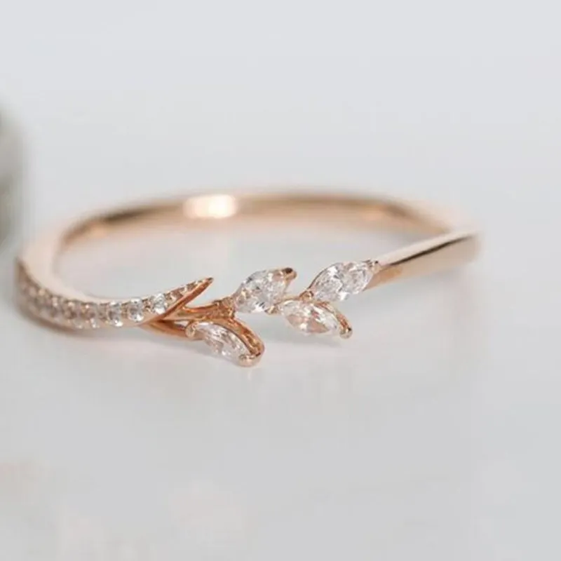 

Fashion Women Rose Gold/Silver/Gold Crystal Leaf Ring Wedding Engagement Rings for Women Jewelry Accessories