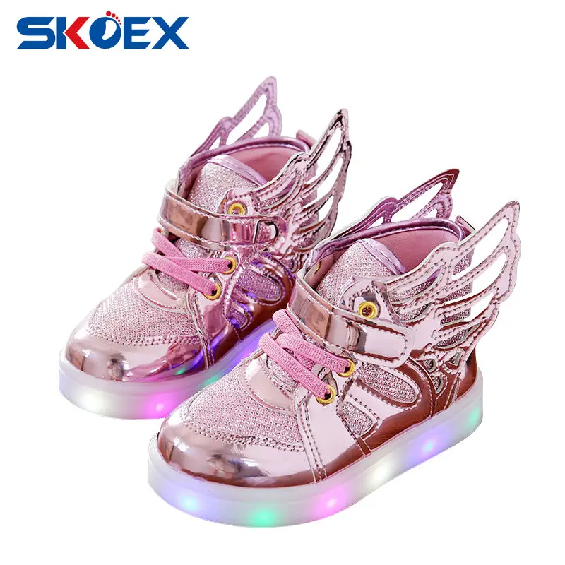 Children Baby Luminous Shoes Boys Girls Flying Wing Light Up Colorful Glowing Sneakers Kids Leisure Sports Christmas Halloween