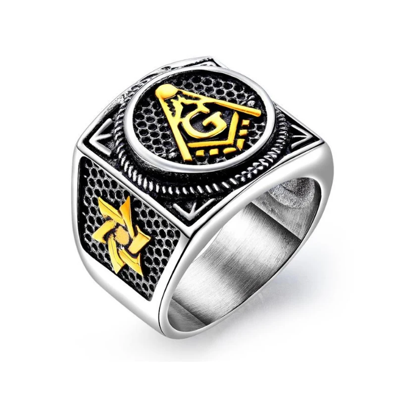 Ювелирное масонское кольцо с печаткой золотистое Freemason масонские кольца для