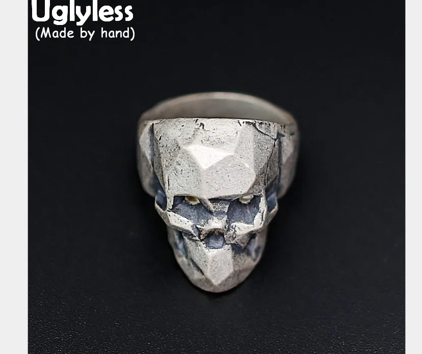 Uglyless Real S 925 Череп из стерлингового серебра мужские кольца на палец крутые