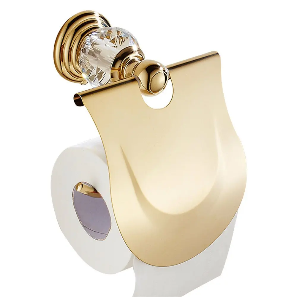 Luxury Gold Polished Toilet Paper Holder with Diamond Roll Holder