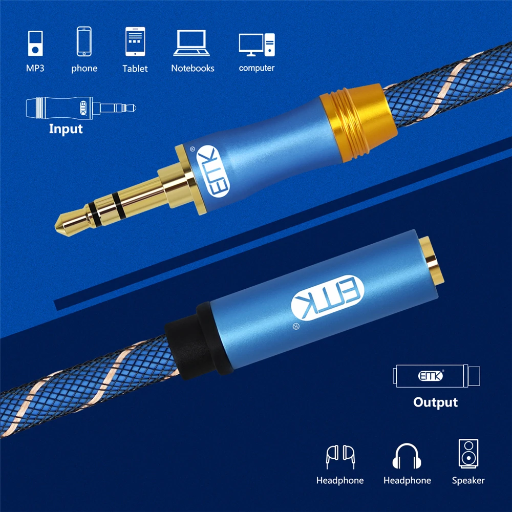 EMK 3.5mm extension cable male to female audio cable 3.5mm aux cable 2m 3m 5m Extender Cord Headphone Cable for iPhone Amplifier