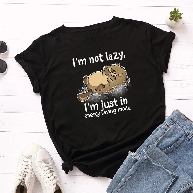 

I'm Not Lazy i'm Just In Energy Saving Mode Letter Print T shirt Women Cute Sloth Graphic Tees Causal Summer Tshits Dames Tshirt