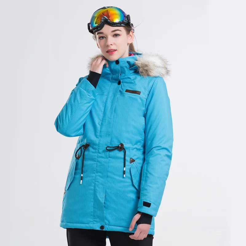Новинка, Женская лыжная одежда, лыжные куртки и штаны, комплекты для сноуборда, плотный теплый водонепроницаемый ветрозащитный зимний женский лыжный костюм - Цвет: Sky blue jacket