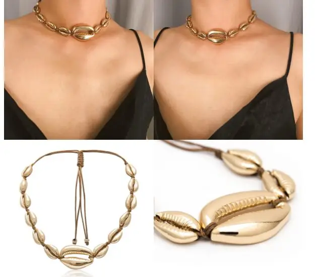 

1pc New Fashion Sea Shell Choker Necklace Rope Chain Natural Seashell Jewelry Simple Collar Necklace for Women 8592