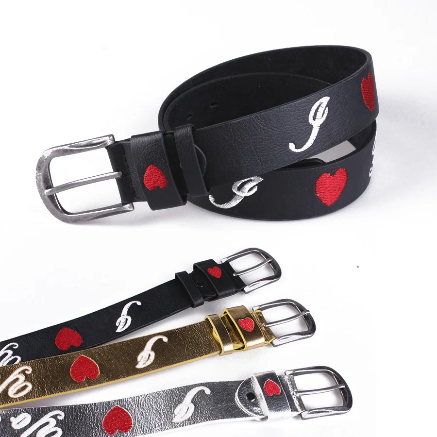 Vintage Embroidery Flowers Split Leather Belts For Women Female Belt