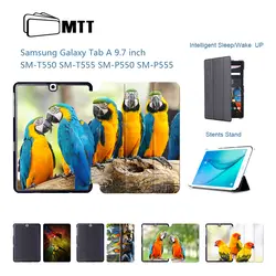 МТТ попугай роспись Slim TriFold искусственная кожа Чехол для samsung Galaxy Tab 9,7 SM T555C T550 P555C Магнитная Folio Stand Case