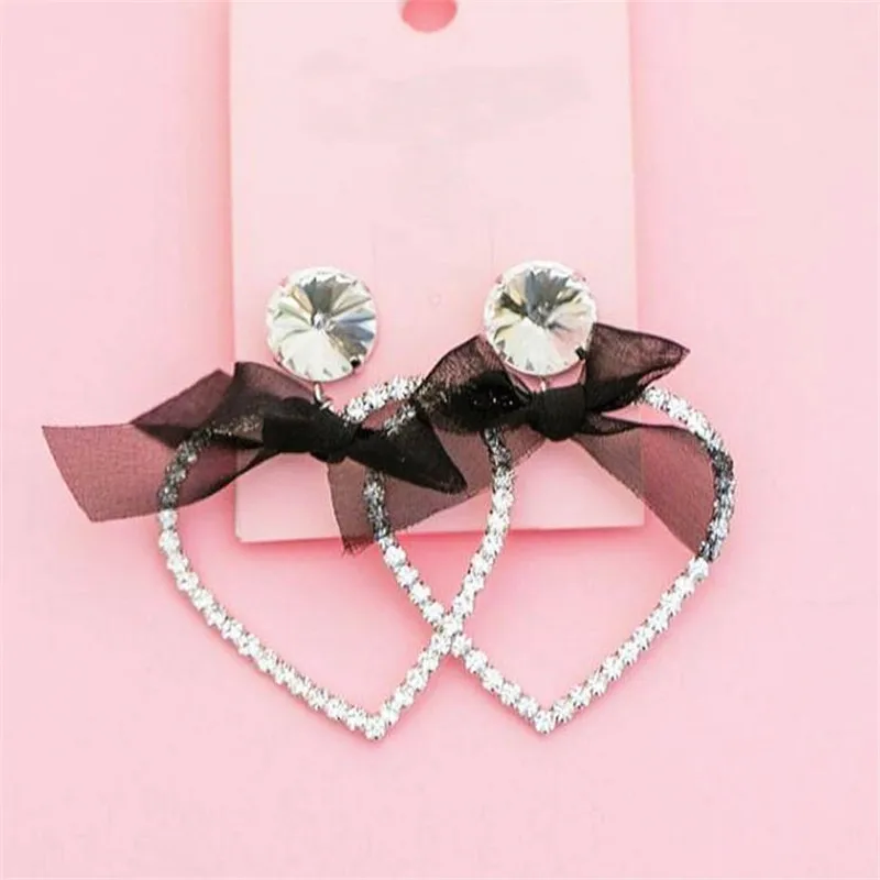 

Cute Big Love Heart Lace Rhinestone Earrings For Women Staement Fashion Jewelry Bijoux Party Earing Gifts Wholesale