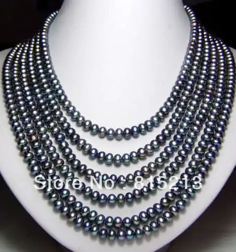 

ddh0046 Long 102" 7-8mm Black Akoya Cultured Pearl Necklace