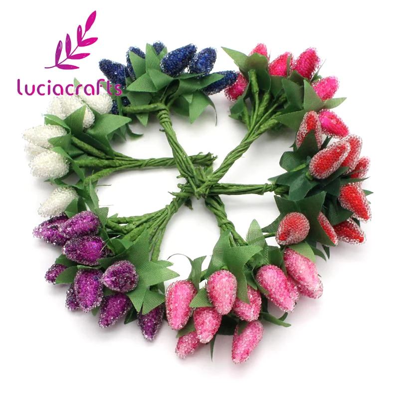 

SALE! Lucia crafts 10pcs Multicolors Artificial StrawBerry Stamen Bouquet For Party Wedding simulation glass Decoration CH1219