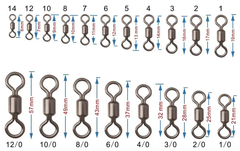 [1000 шт] Навальный никелированный шарикоподшипник вращающиеся твердые кольца Разъемный соединитель для рыбалки снасти аксессуар размер#3/0~#14