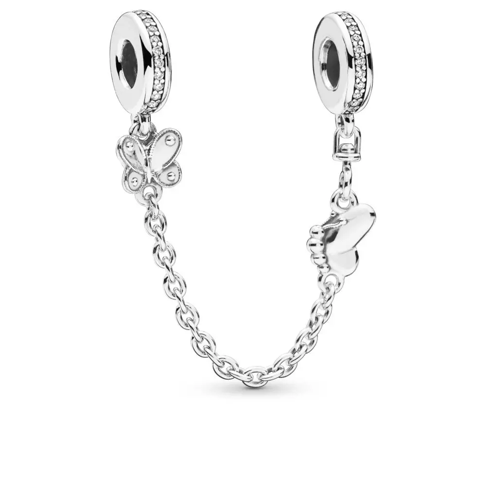 

Best Quality NEW 925 Sterling Silver Butterfly Flying Safety Chain Charm Bead Fit pandora Bracelet Bangle Bead DIY Jewelry