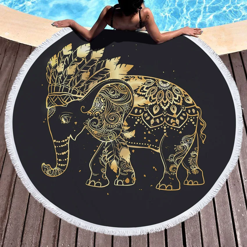 Elephant Print Round Beach Towel Animal Thick Shower Bath Towels Microfiber Summer Swimming