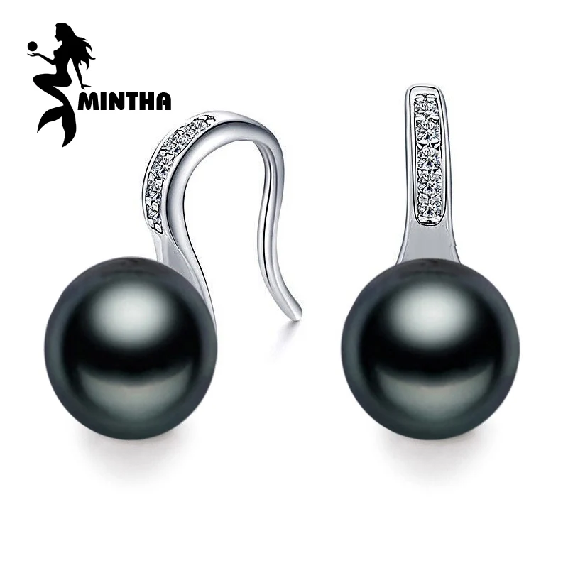 

MINTHA 2017 new fashion genuine freshwater pearl earrings for women 925 sterling silver jewelry white/pink/black pearl beads
