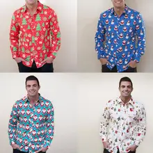 Christmas рождественские мужские повседневные рубашки на пуговицах, облегающие рубашки с длинными рукавами, топы