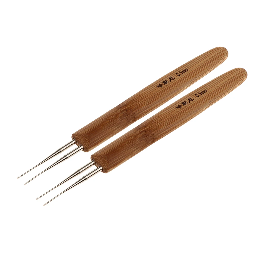 2pcs Bamboo Hair Extensions Weaving Crochet Needles Double Dreading Hooks Dreadlock Tool for Braid Craft 0.5mm 0.75mm