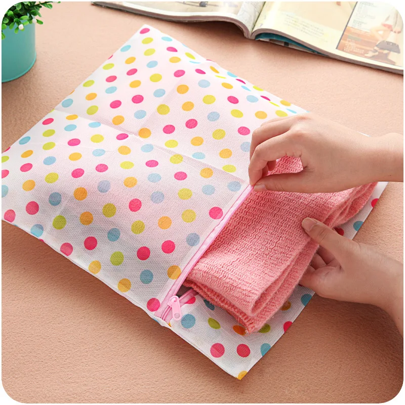 XZJJA 1PC Round Dots Zipper Laundry Bags Women Bra Underwear Washing Machine Mesh Bag Washing Pouch Clothes Protector Net Case