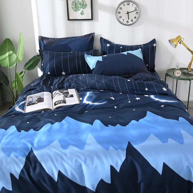 Papa&Mima Moon and stars print bedding set Polyester Duvet Cover Pillowcase Sets Bedclothes set Drop Shipping