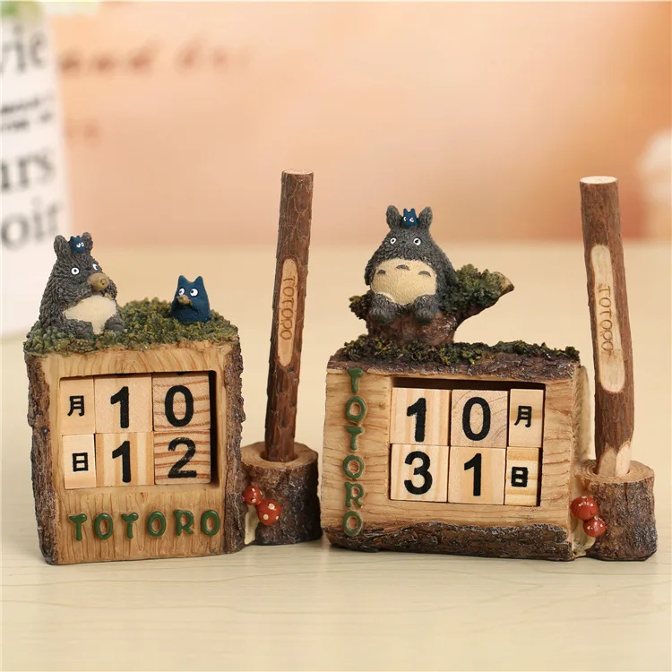 

Cute Resin Cartoon My Neighbor Totoro Permanent Calendar Table Desktop Cecoration Wooden Perpetual Calendar with Pen