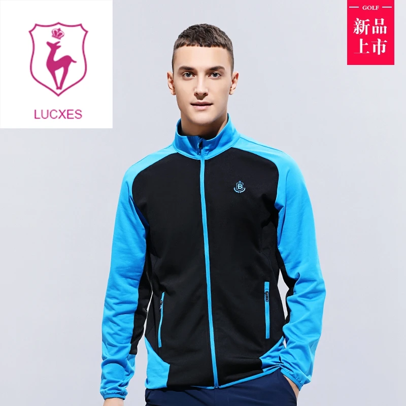 lucxes Spring Autumn Men Golf Jackets Coat Striped Patchwork Slim Fit