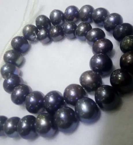 

FREE SHIPPING>>@>> 11.25 wholesale 12-14.5mm black color near round freshwater pearl loose beads necklace HOT NEW
