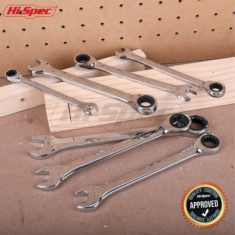 Hi-Spec 7pc Reversible Combination Wrench Ratchet 8 10 12 13 15 17 19mm Socket Combination Spanner Wrench Set A Set of Keys