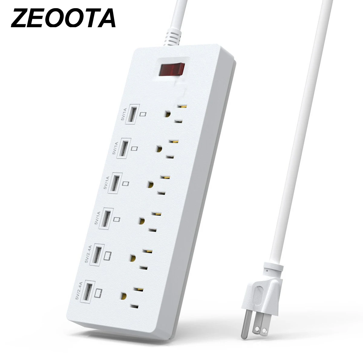 

Power Strip USB Outlet Extension Surge Protector 6 AC US Plug Sockets with USB Charging 6 Ports 1.8m Extension Cord 1625W/13A