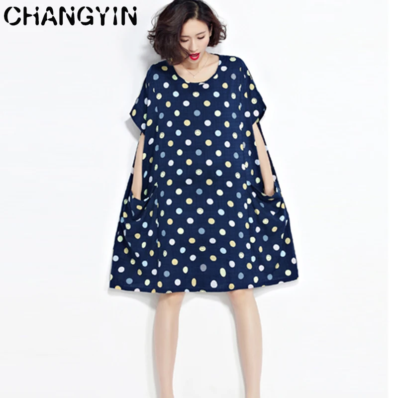 CHANGYIN 2018 New Summer Casual Ladies Short Sleeve Dot Pattern Dress