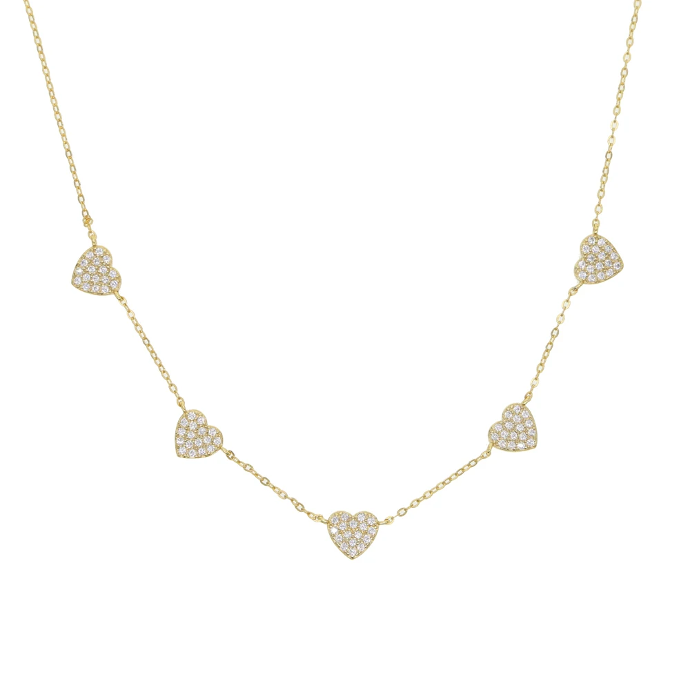 Высококачественное ожерелье-чокер из стерлингового серебра 925 пробы, 5 шт., милая очаровательная подвеска в виде сердца, подарок для влюбленных, модная серебряная бижутерия - Окраска металла: Золотой цвет