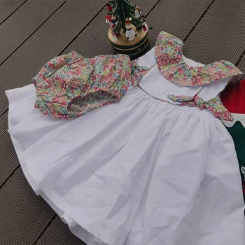 

Baby dress set sleeveless floral pattern ruffles collar dress + shorts sweet summer kids clothes infant high quality clothing