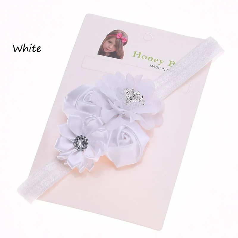 1 шт. повязки с бантом для новорожденных, с розочками, цветочный ободок для волос подарок на крестины цветок бант для волос, бутик и повязка на голову - Цвет: White