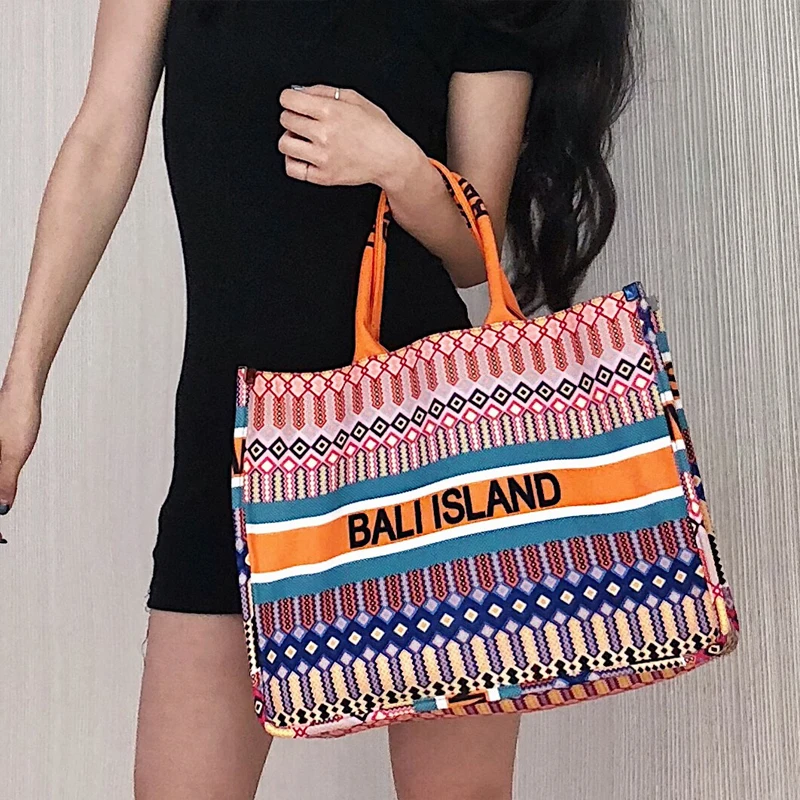 

Women's Color Block Bohemian Style Canvas Bag Tote Summer Vintage Printing Big Capacity Travel Bag Shoulder Shopping Handbag
