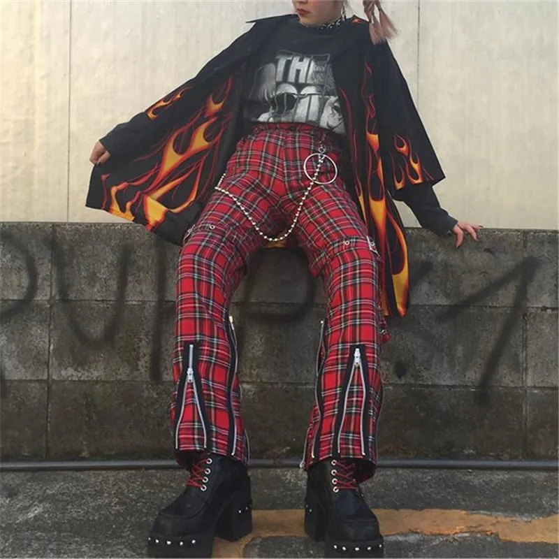 Осенняя Блузка для девочек в стиле панк, Harajuku, рубашки, готический принт с пламенем, топы, блузы, свободные модные длинные блузки, женская одежда