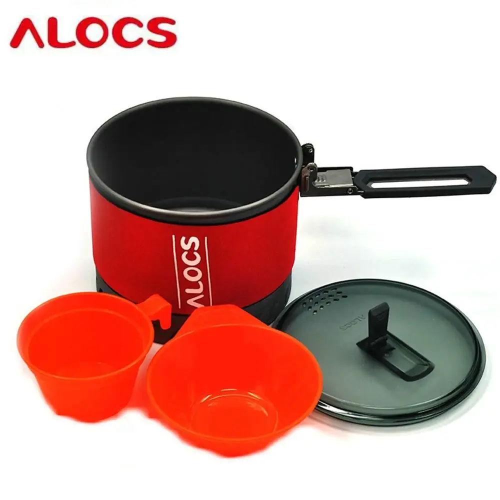 

Alocs Fast-Heating Outdoor Camping Cookware Utensils 1.3/2 L Camping Pot Heat Exchanger with Bowl Cup Outdoor Survival Tools