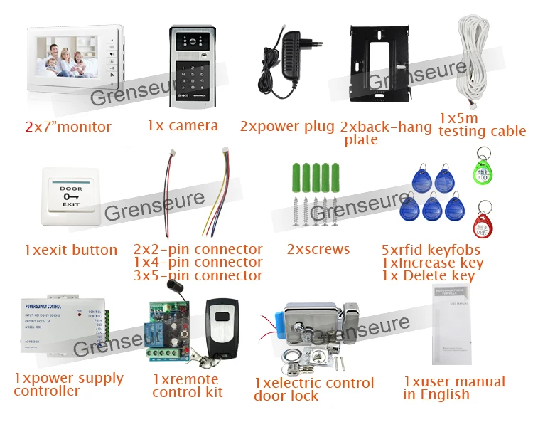 Бесплатная доставка 7 "жк-экран видеодомофон дверной телефон комплект 2 монитора + уличная RFID клавиатура дверной звонок камера +