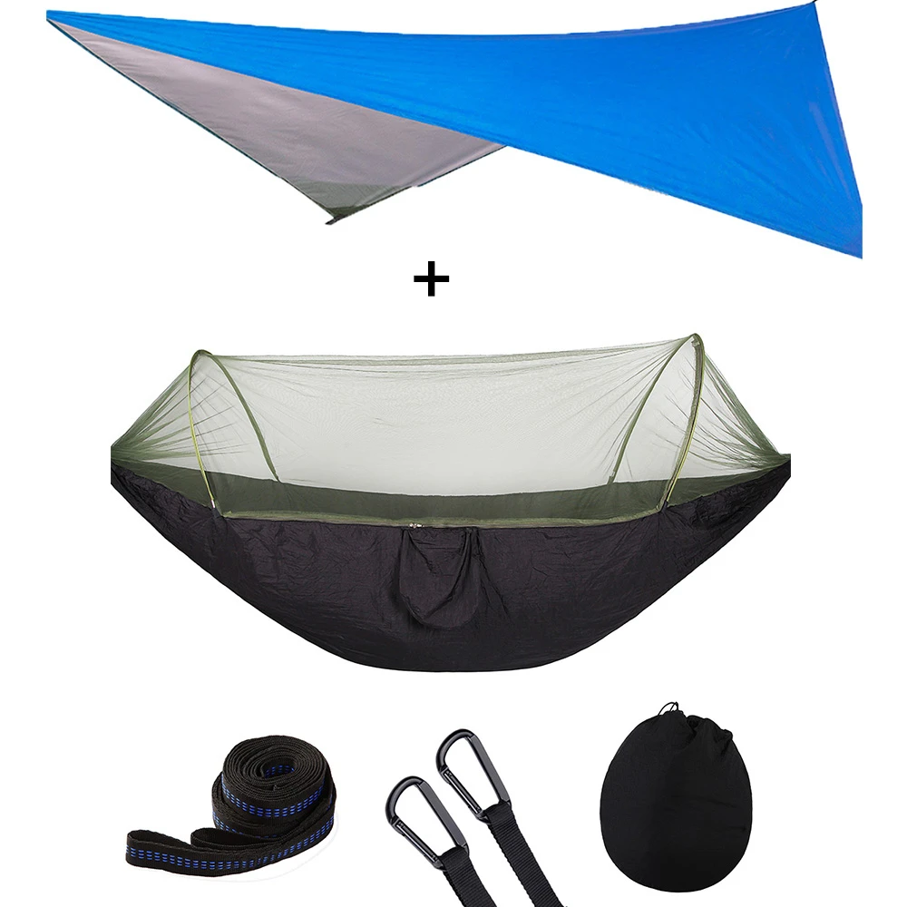 Camping Hammock with Mosquito Net and Rain Fly Portable Double Hammock with Bug Net and Tent Tarp Tree Straps for Travel Camping 