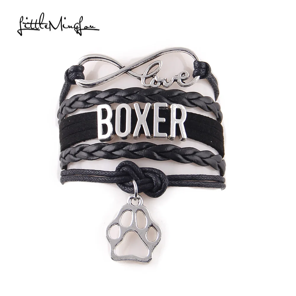 Маленький MingLou Бесконечность любовь браслет с надписью Boxer собака животное лапа