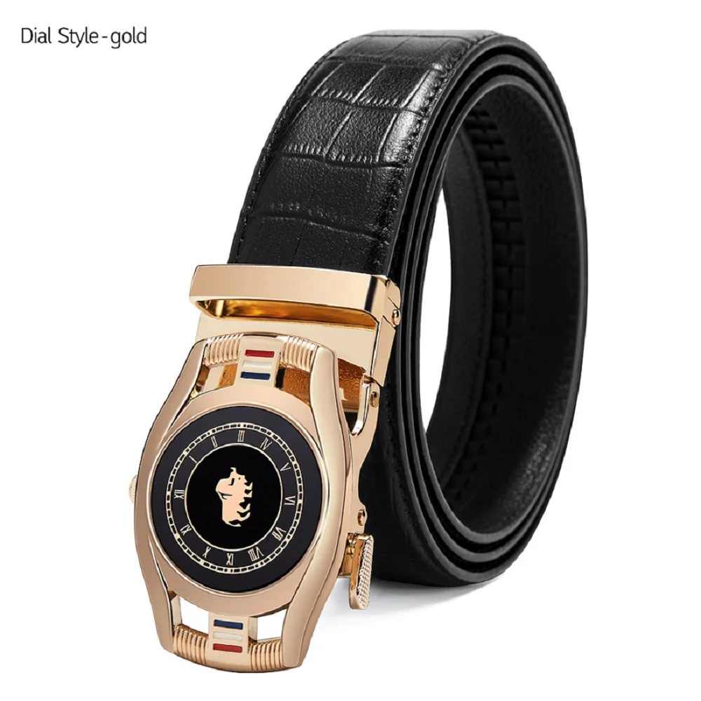 Dial Gold Бренд BISON DENIM, модный мужской ремень с автоматической пряжкой, ремень из натуральной кожи, мужские ремни из коровьей кожи, ремни для мужчин N71446 - Цвет: Dial Gold