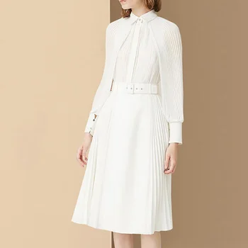 

Unique Design Russian Style Women Cloak Long Sleeve Fashion Summer Pleated A-line Dresses Solid Color Quality White Slim Dress