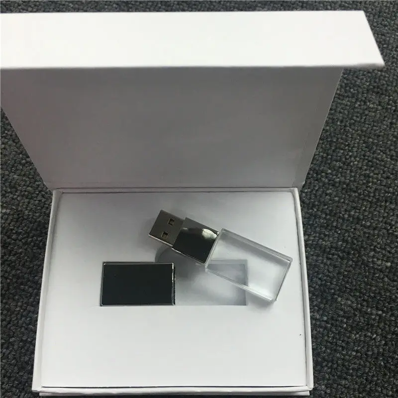  New Custom LOGO Crystal Usb 2.0 Memory Flash Drive with Gift Box 2GB 4GB 8GB 16GB 32GB 64GB （white 