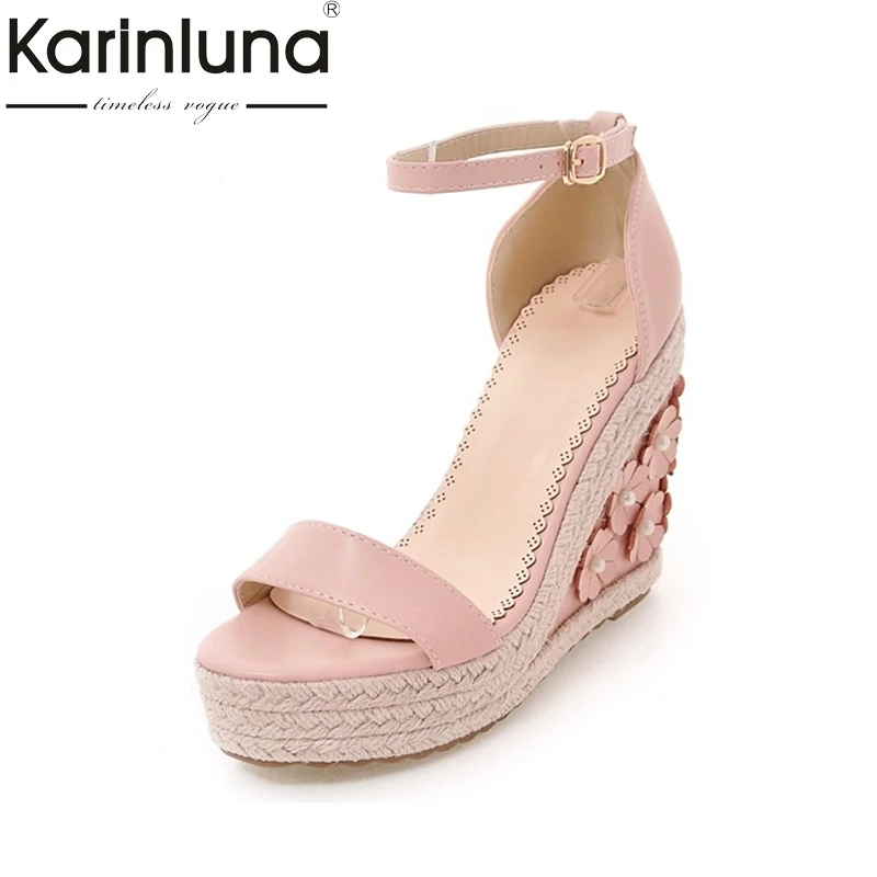 

KARINLUNA Fashion Bohemia Style Flowers Platform Women Shoes Ankle Strap Wedges High Heels Dating Party Sandals