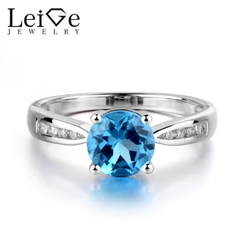 

Leige Jewelry Round Cut Swiss Blue Topaz Ring for Women Sterling Silver 925 Wedding Engagement Rings Blue Gemstone Fine Jewlery